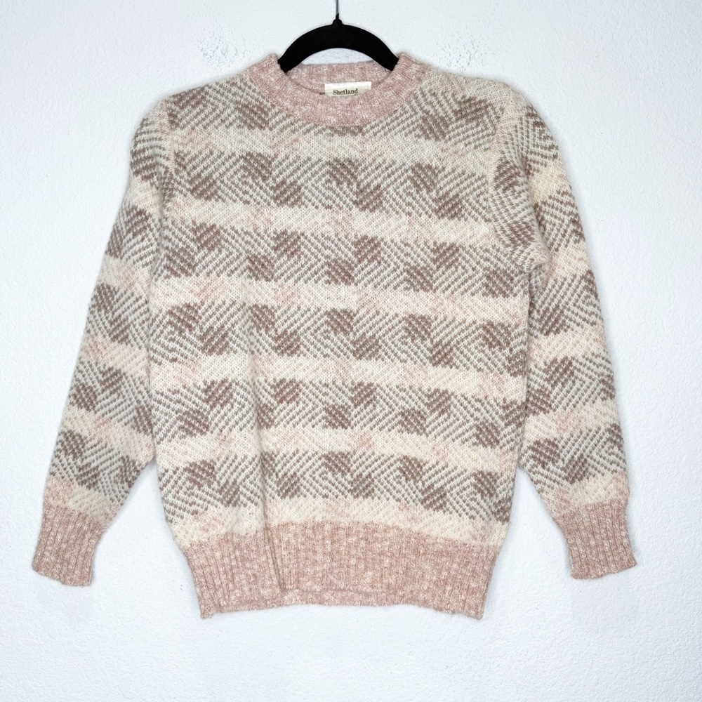 Shetland Vintage Edinburgh Woollen Mill Wool Check Stripe Sweater Scotland Twee